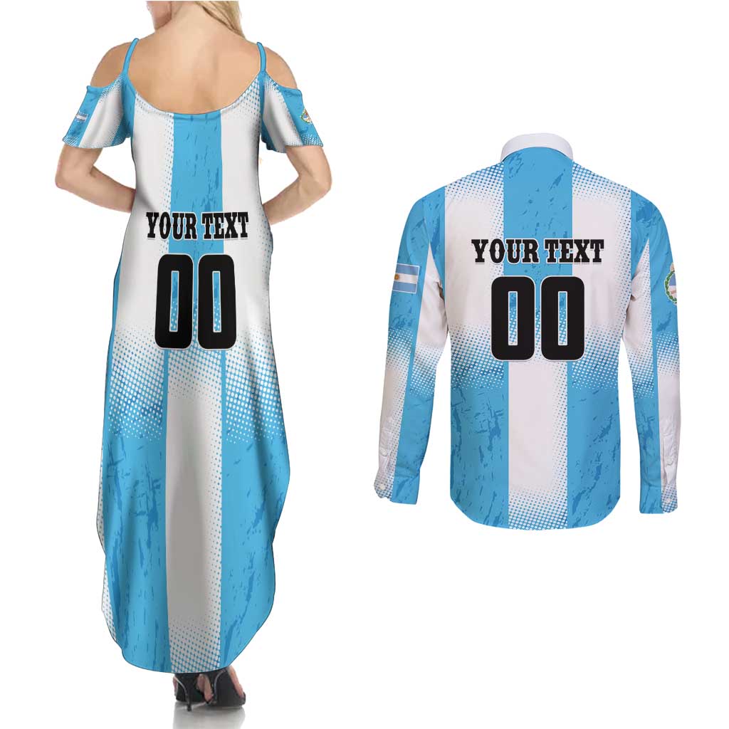 Custom Argentina Football Couples Matching Summer Maxi Dress and Long Sleeve Button Shirt