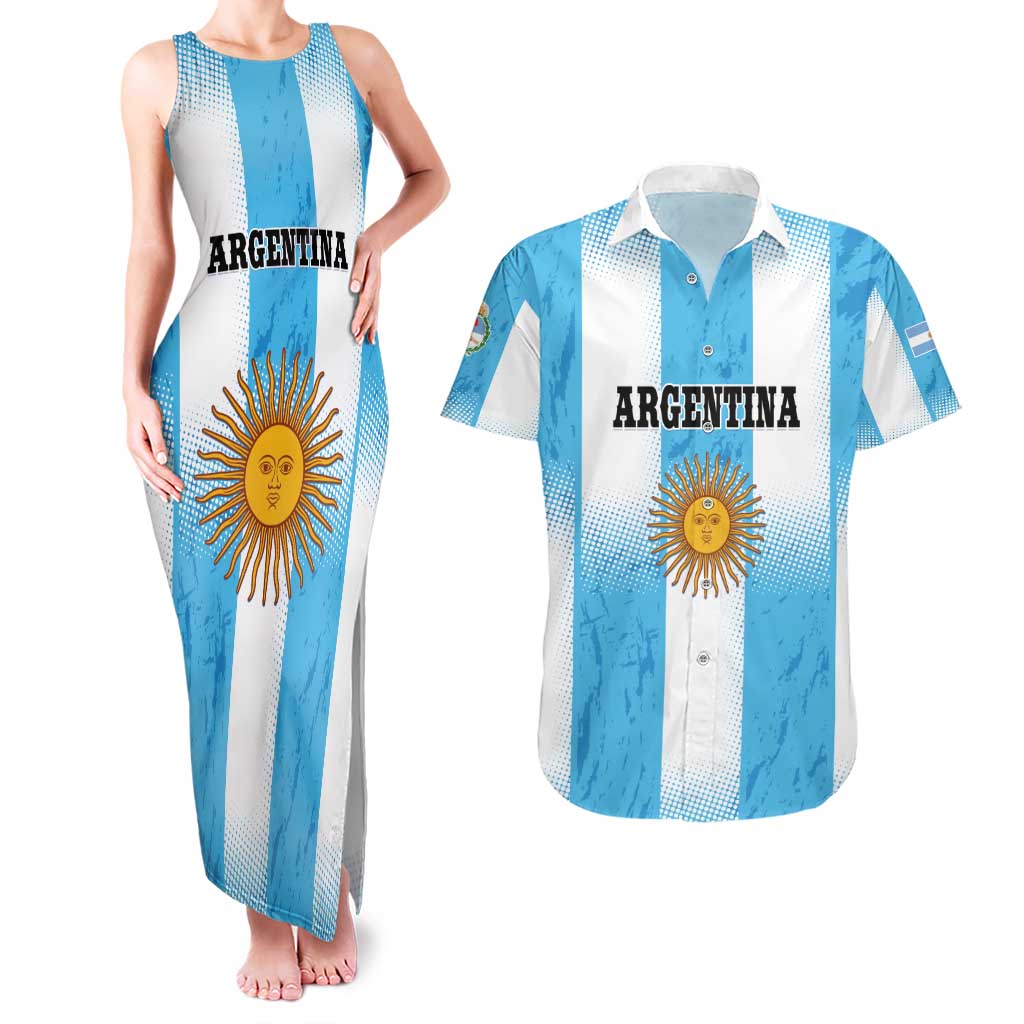 Custom Argentina Football Couples Matching Tank Maxi Dress and Hawaiian Shirt