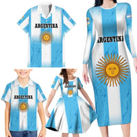 Custom Argentina Football Family Matching Long Sleeve Bodycon Dress and Hawaiian Shirt