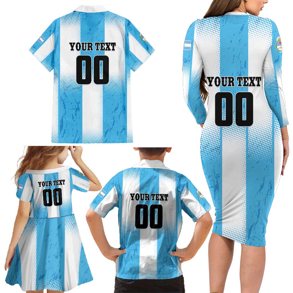 Custom Argentina Football Family Matching Long Sleeve Bodycon Dress and Hawaiian Shirt
