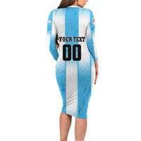 Custom Argentina Football Family Matching Long Sleeve Bodycon Dress and Hawaiian Shirt