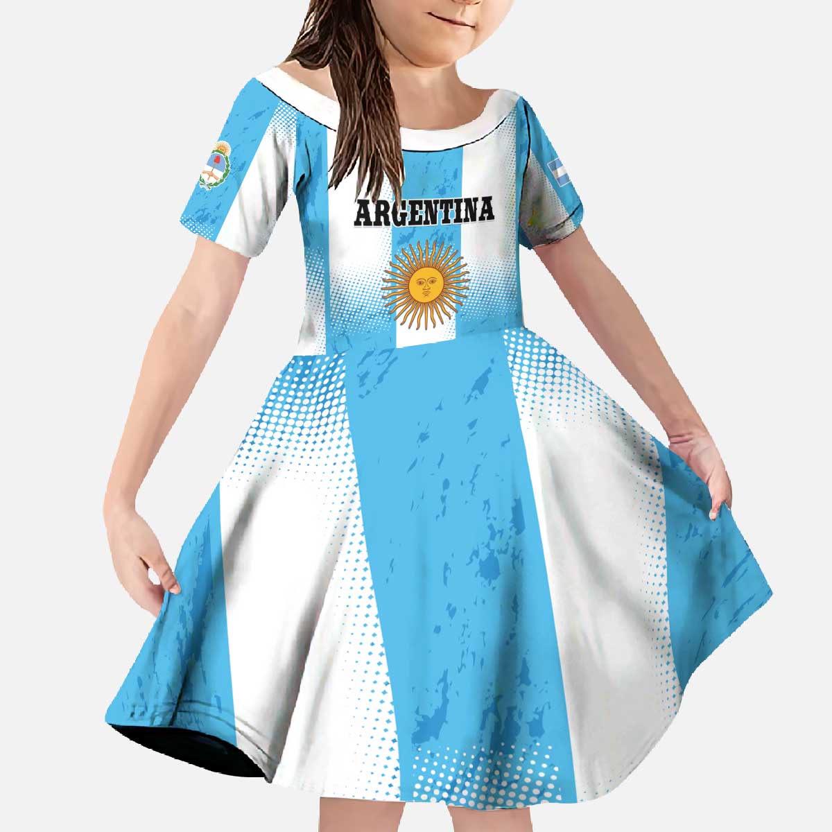 Custom Argentina Football Family Matching Off The Shoulder Long Sleeve Dress and Hawaiian Shirt