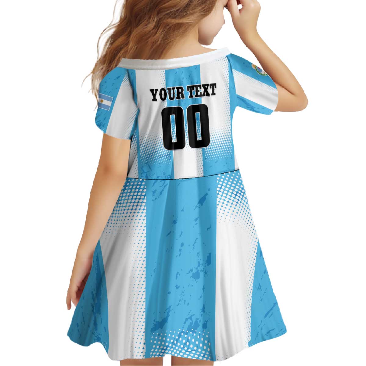 Custom Argentina Football Family Matching Off The Shoulder Long Sleeve Dress and Hawaiian Shirt