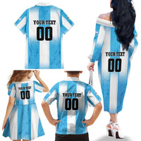 Custom Argentina Football Family Matching Off The Shoulder Long Sleeve Dress and Hawaiian Shirt