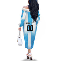 Custom Argentina Football Family Matching Off The Shoulder Long Sleeve Dress and Hawaiian Shirt