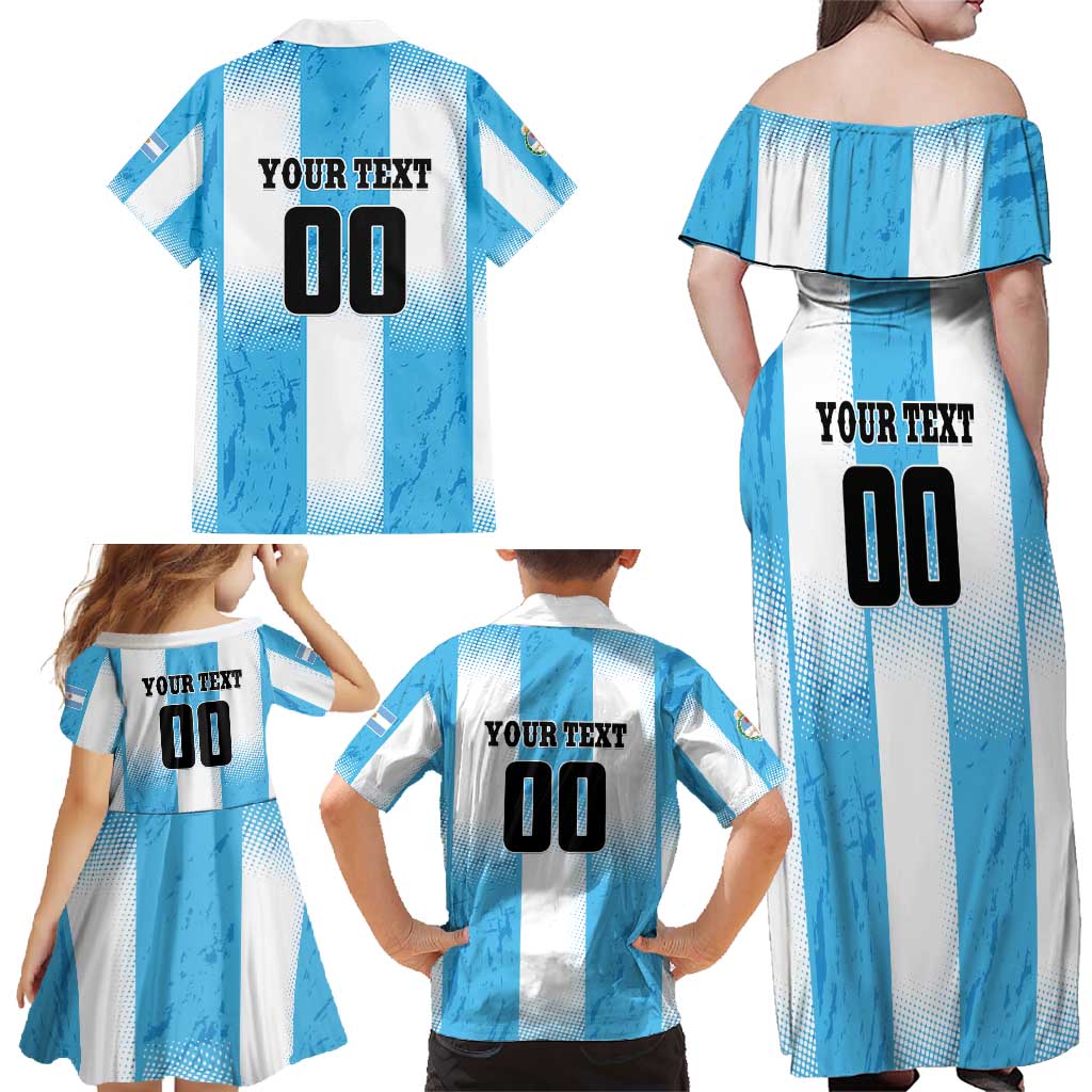 Custom Argentina Football Family Matching Off Shoulder Maxi Dress and Hawaiian Shirt