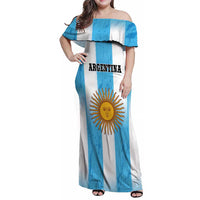 Custom Argentina Football Family Matching Off Shoulder Maxi Dress and Hawaiian Shirt