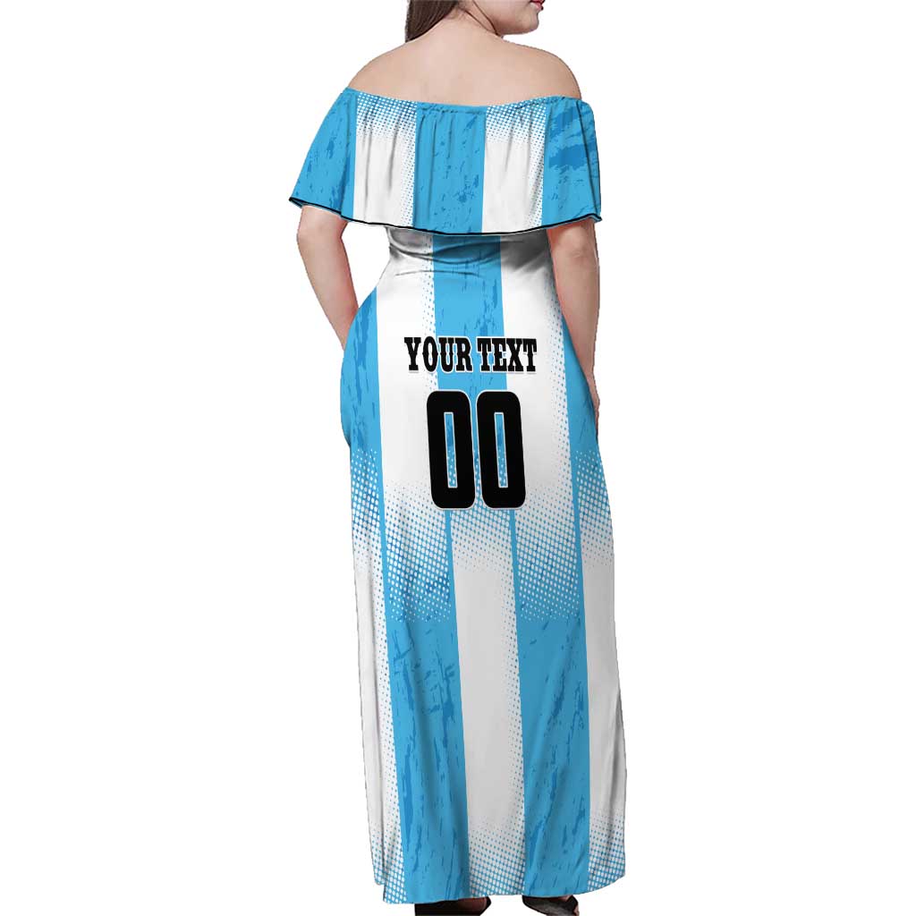 Custom Argentina Football Family Matching Off Shoulder Maxi Dress and Hawaiian Shirt
