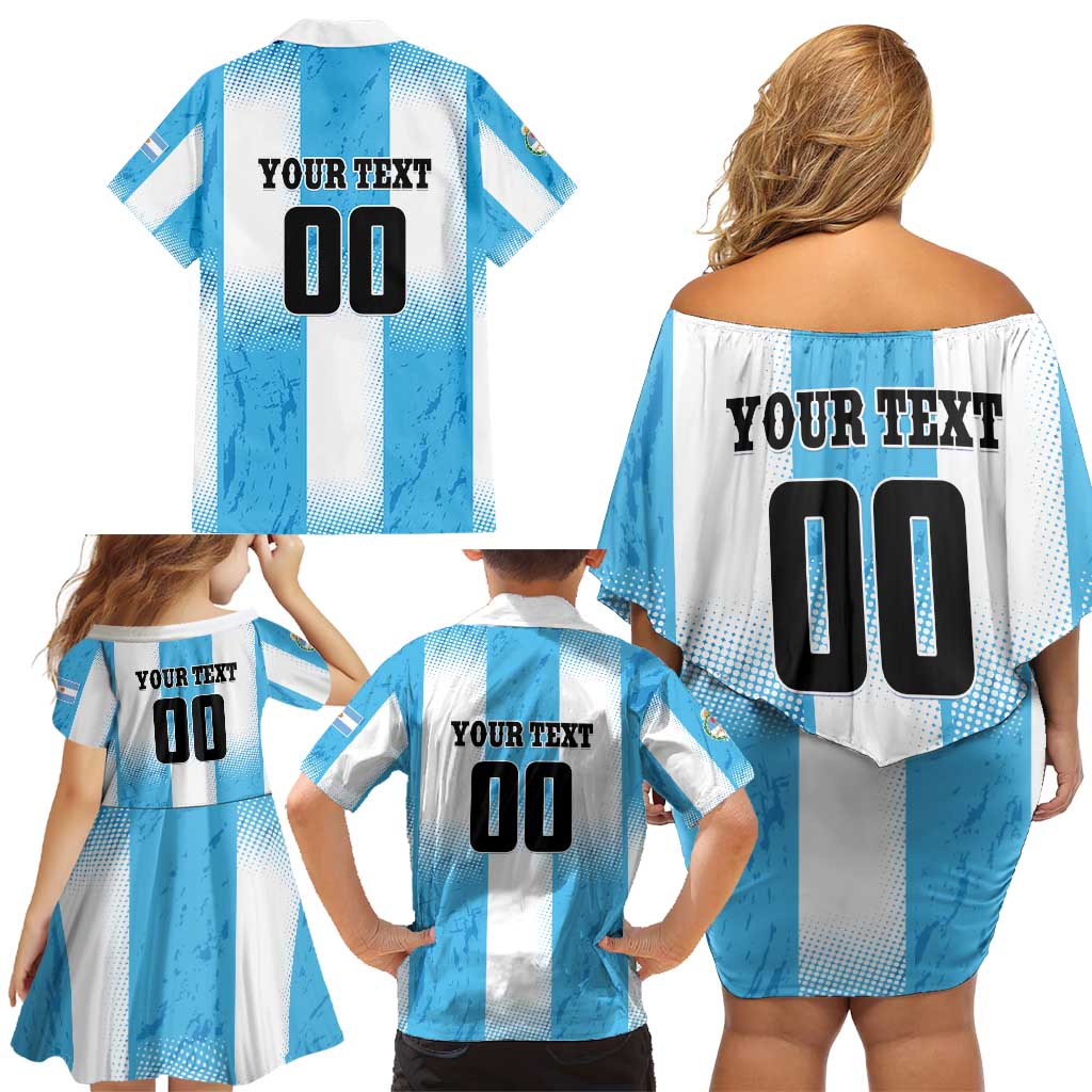 Custom Argentina Football Family Matching Off Shoulder Short Dress and Hawaiian Shirt