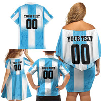 Custom Argentina Football Family Matching Off Shoulder Short Dress and Hawaiian Shirt