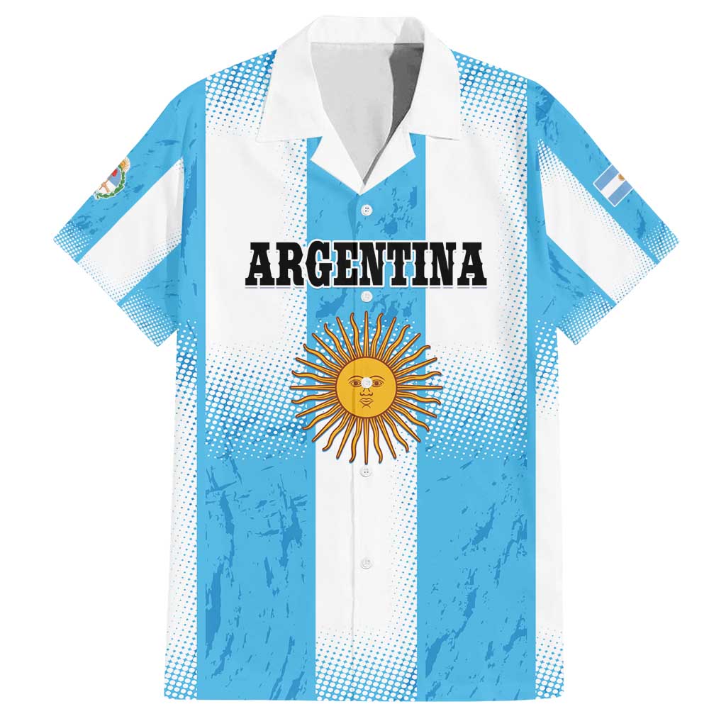 Custom Argentina Football Family Matching Off Shoulder Short Dress and Hawaiian Shirt