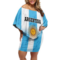 Custom Argentina Football Family Matching Off Shoulder Short Dress and Hawaiian Shirt