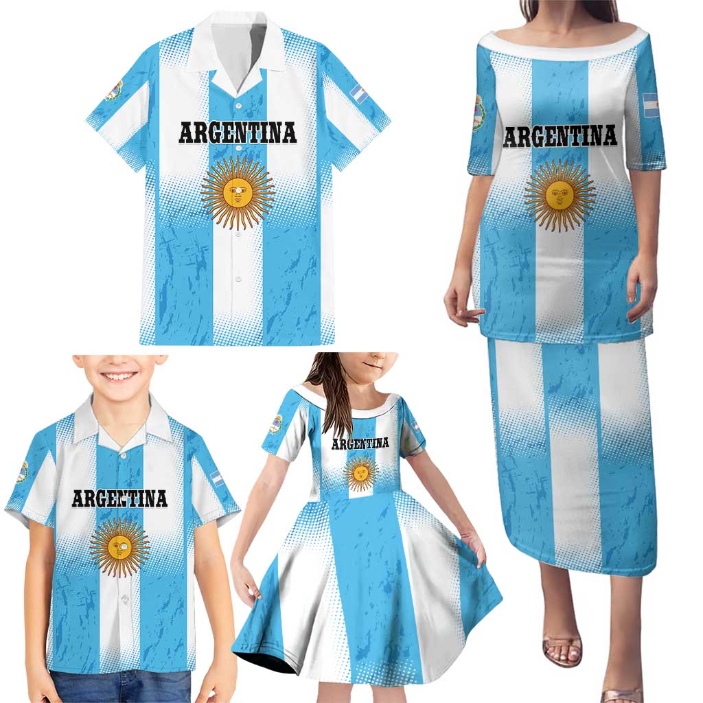 Custom Argentina Football Family Matching Puletasi and Hawaiian Shirt