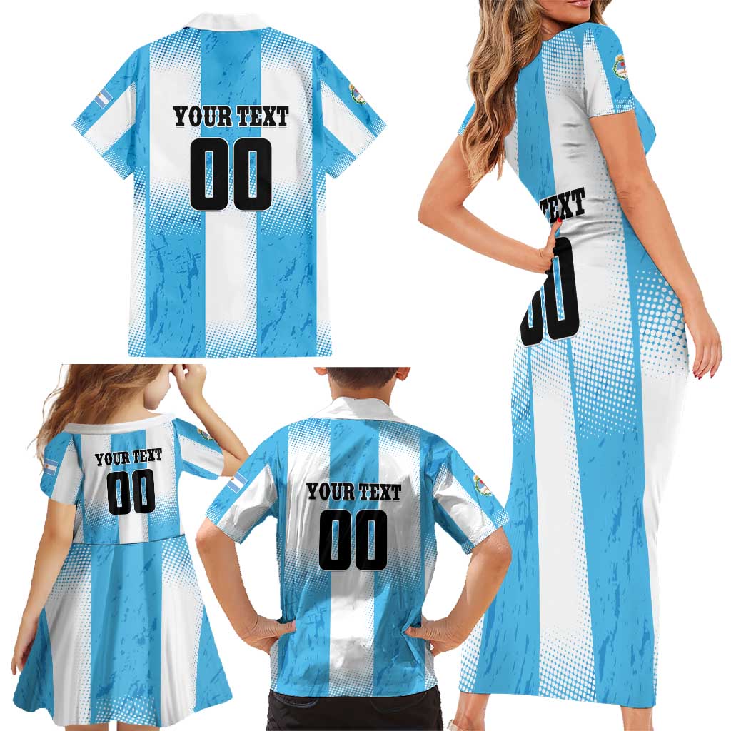 Custom Argentina Football Family Matching Short Sleeve Bodycon Dress and Hawaiian Shirt