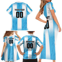 Custom Argentina Football Family Matching Short Sleeve Bodycon Dress and Hawaiian Shirt
