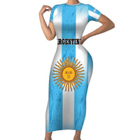 Custom Argentina Football Family Matching Short Sleeve Bodycon Dress and Hawaiian Shirt