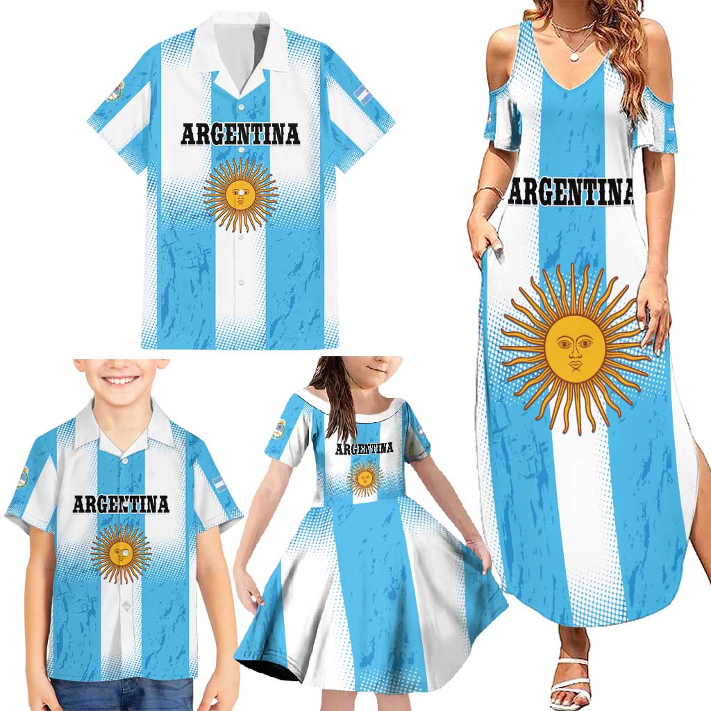 Custom Argentina Football Family Matching Summer Maxi Dress and Hawaiian Shirt