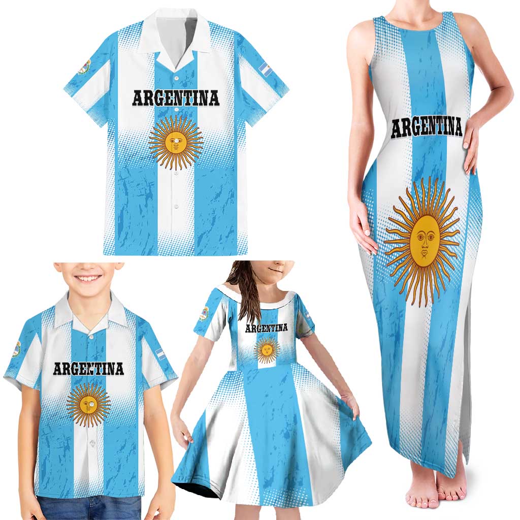 Custom Argentina Football Family Matching Tank Maxi Dress and Hawaiian Shirt