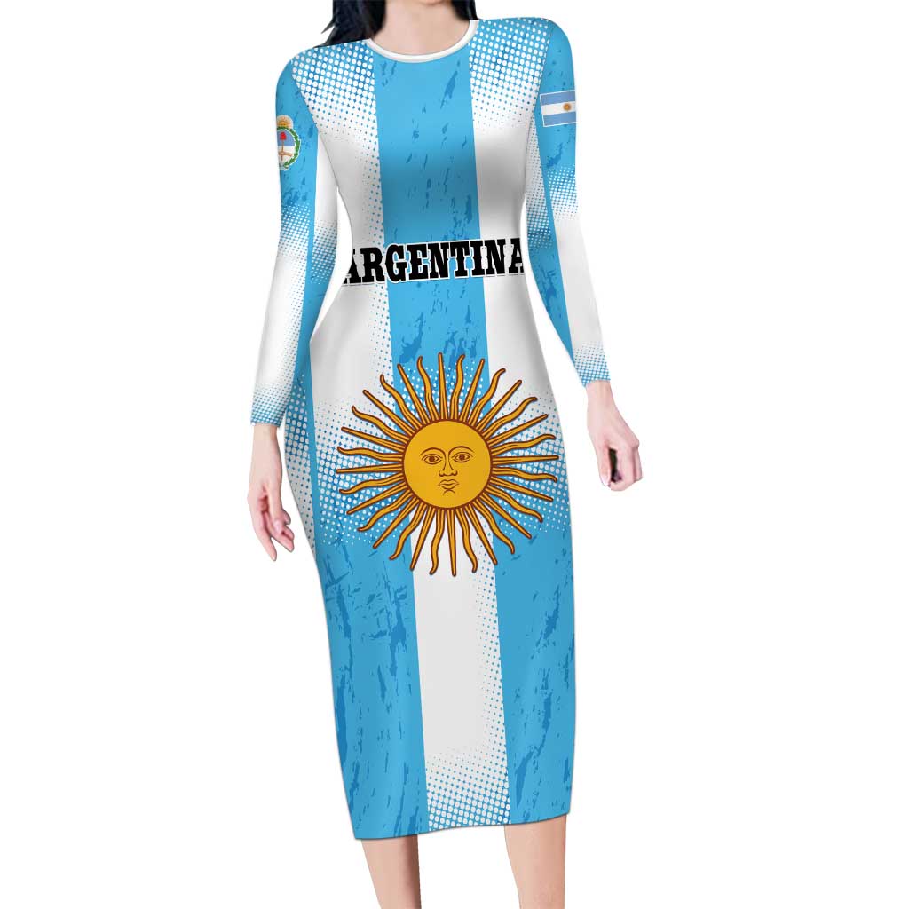 Custom Argentina Football Long Sleeve Bodycon Dress