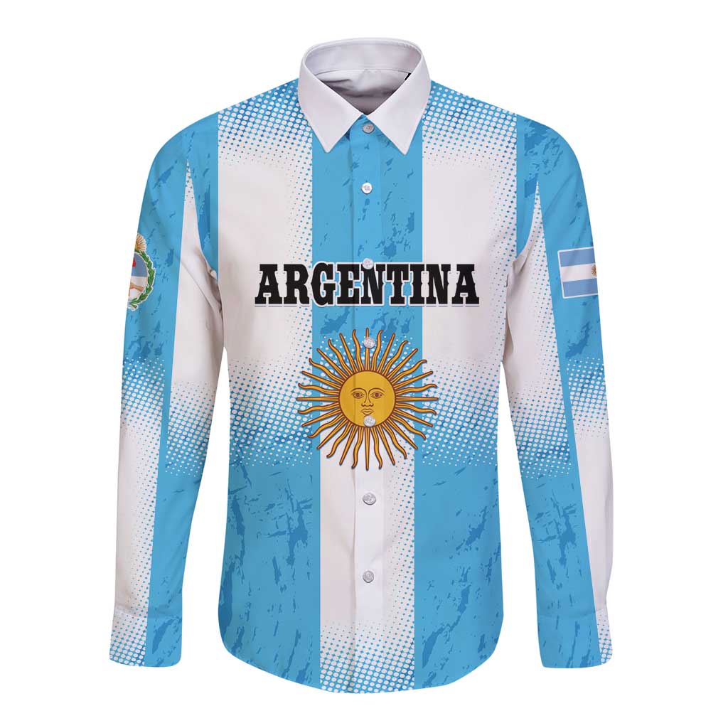 Custom Argentina Football Long Sleeve Button Shirt