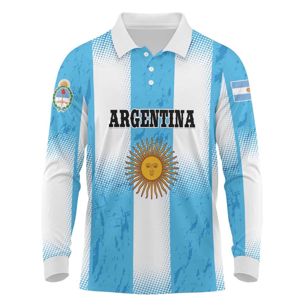 Custom Argentina Football Long Sleeve Polo Shirt
