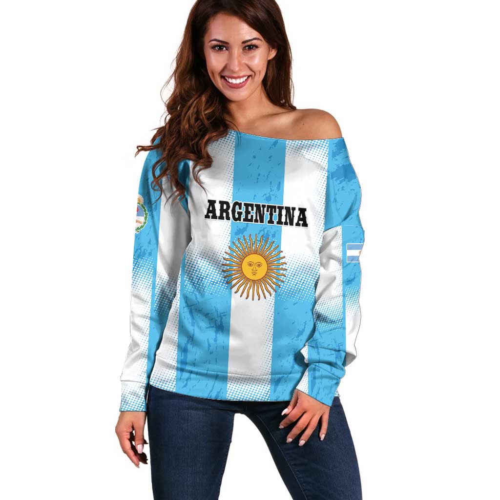 Custom Argentina Football Off Shoulder Sweater