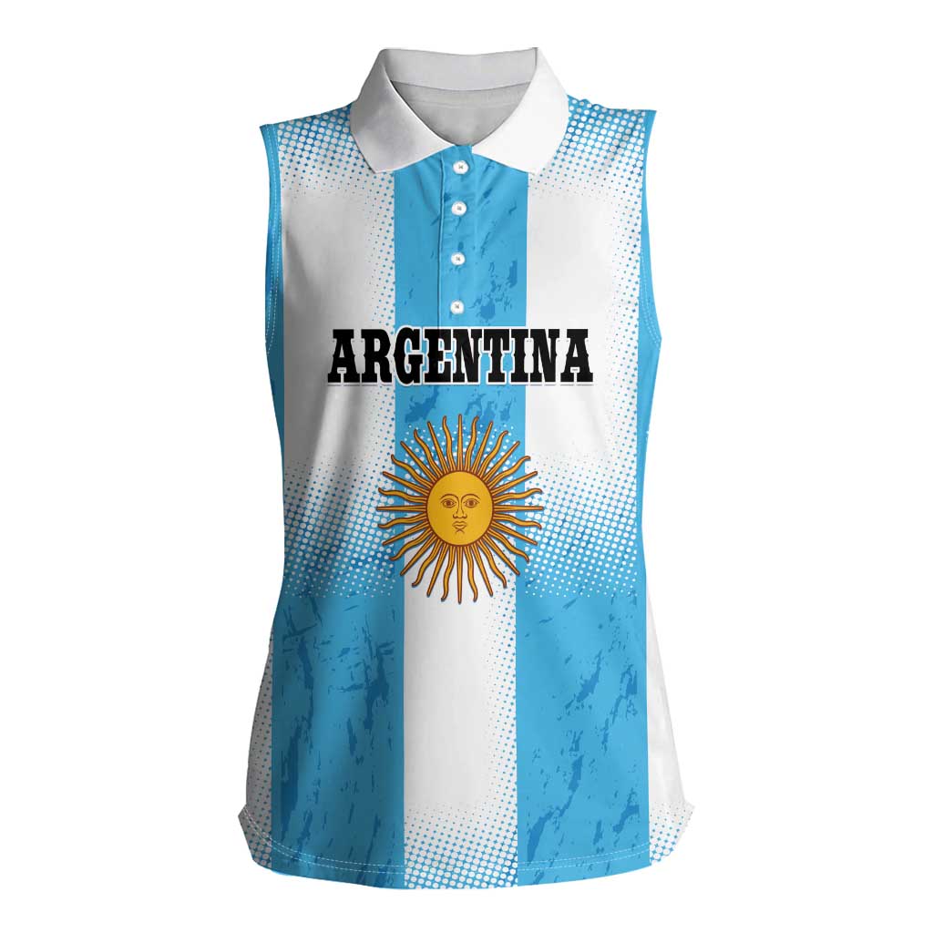 Custom Argentina Football Women Sleeveless Polo Shirt