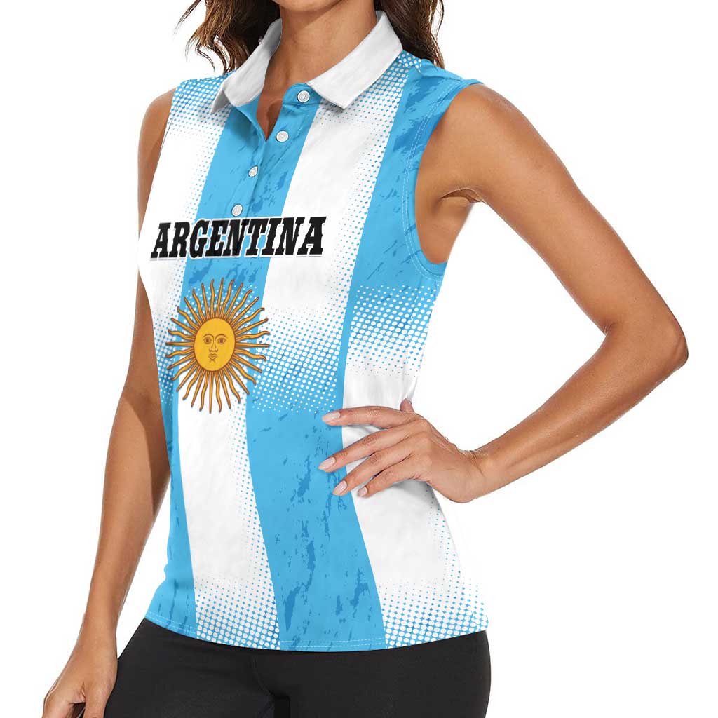 Custom Argentina Football Women Sleeveless Polo Shirt