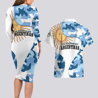 Argentina Malvinas Day Couples Matching Long Sleeve Bodycon Dress and Hawaiian Shirt Las Malvinas Son Argentinas