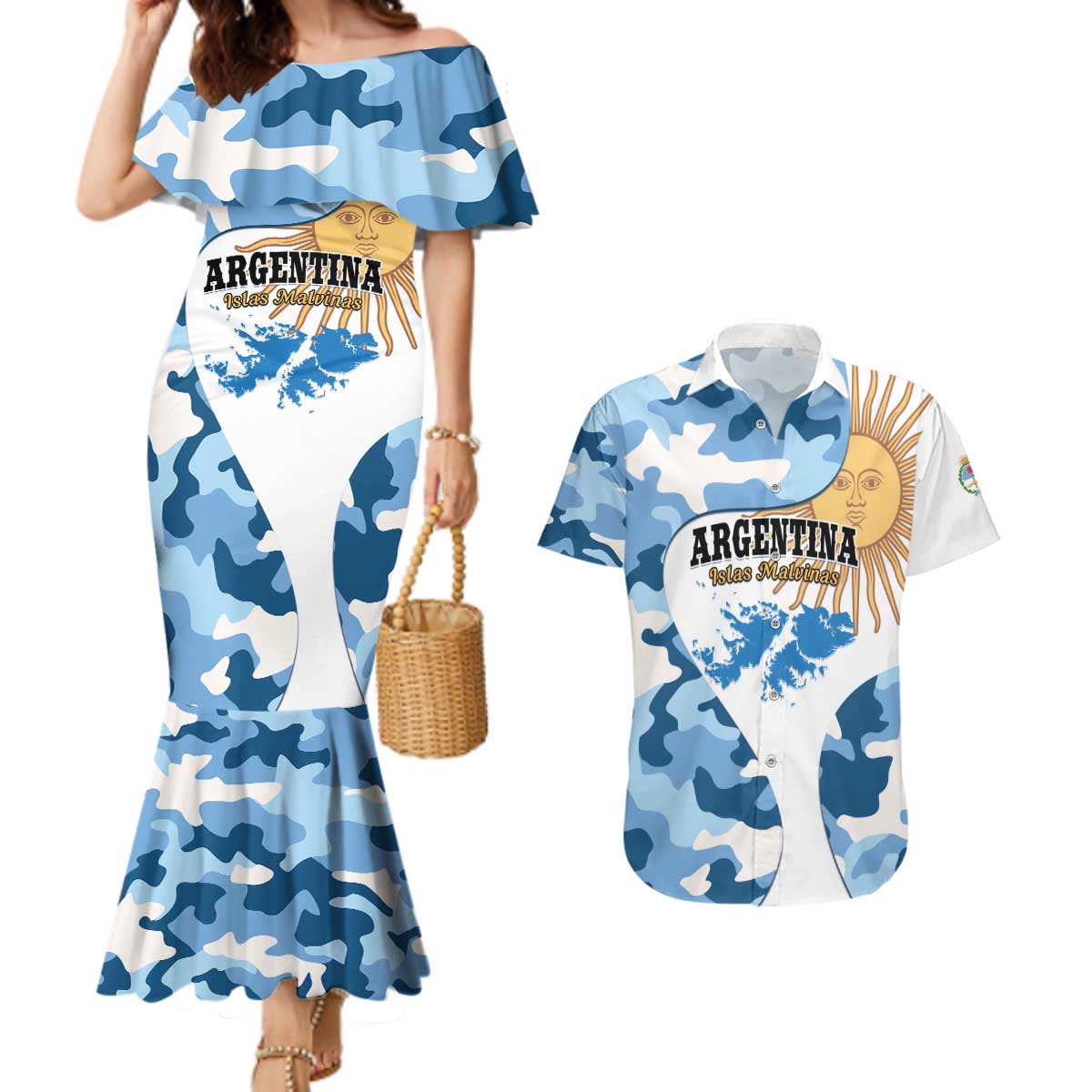 Argentina Malvinas Day Couples Matching Mermaid Dress and Hawaiian Shirt Las Malvinas Son Argentinas