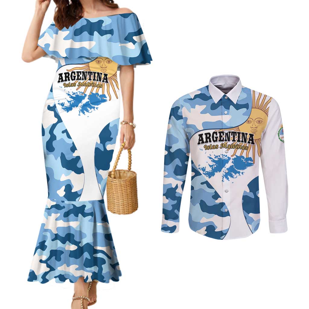 Argentina Malvinas Day Couples Matching Mermaid Dress and Long Sleeve Button Shirt Las Malvinas Son Argentinas