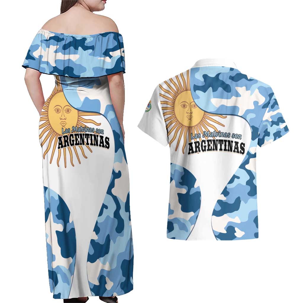 Argentina Malvinas Day Couples Matching Off Shoulder Maxi Dress and Hawaiian Shirt Las Malvinas Son Argentinas