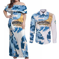 Argentina Malvinas Day Couples Matching Off Shoulder Maxi Dress and Long Sleeve Button Shirt Las Malvinas Son Argentinas
