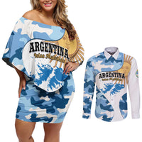 Argentina Malvinas Day Couples Matching Off Shoulder Short Dress and Long Sleeve Button Shirt Las Malvinas Son Argentinas