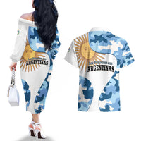 Argentina Malvinas Day Couples Matching Off The Shoulder Long Sleeve Dress and Hawaiian Shirt Las Malvinas Son Argentinas