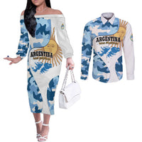 Argentina Malvinas Day Couples Matching Off The Shoulder Long Sleeve Dress and Long Sleeve Button Shirt Las Malvinas Son Argentinas