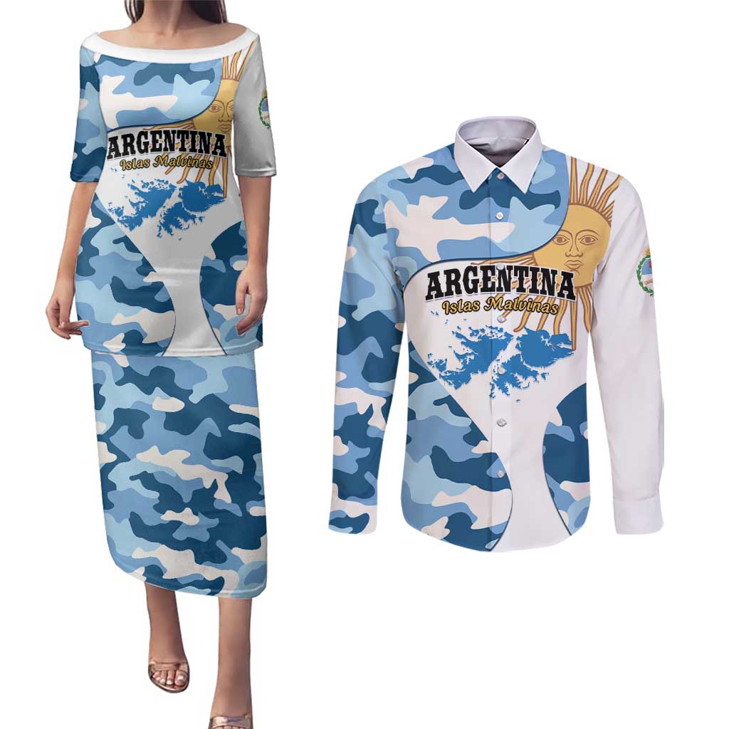 Argentina Malvinas Day Couples Matching Puletasi and Long Sleeve Button Shirt Las Malvinas Son Argentinas