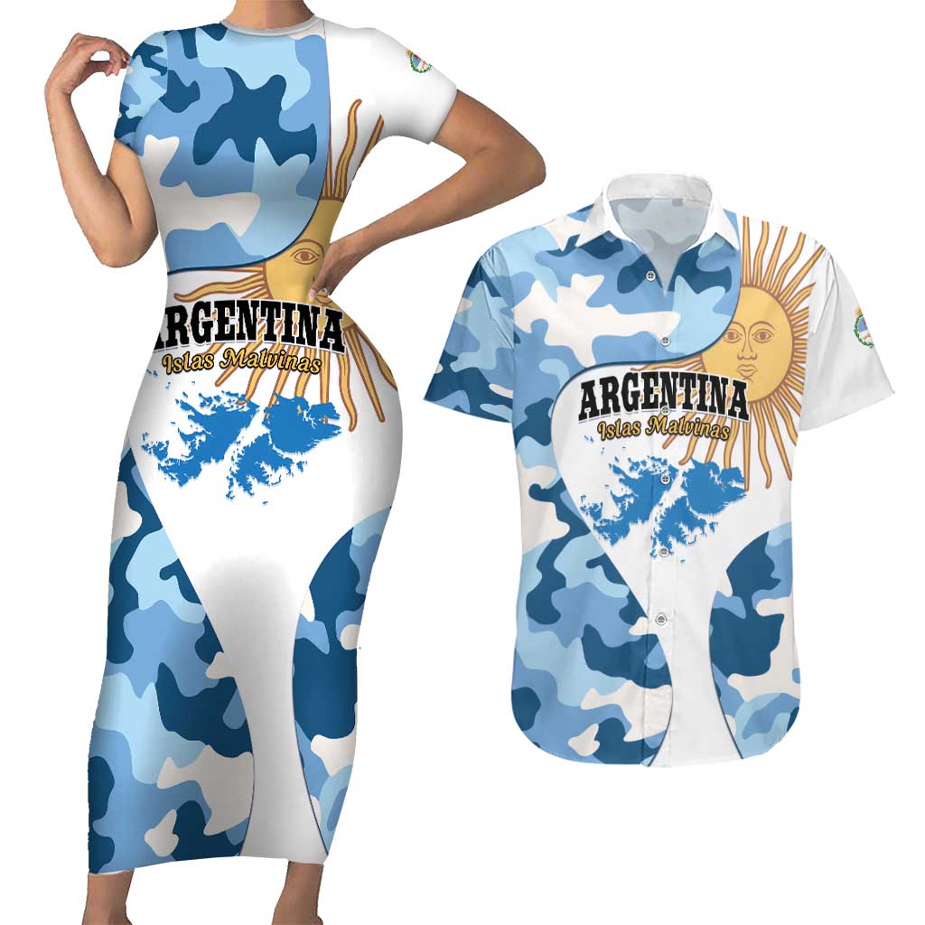 Argentina Malvinas Day Couples Matching Short Sleeve Bodycon Dress and Hawaiian Shirt Las Malvinas Son Argentinas