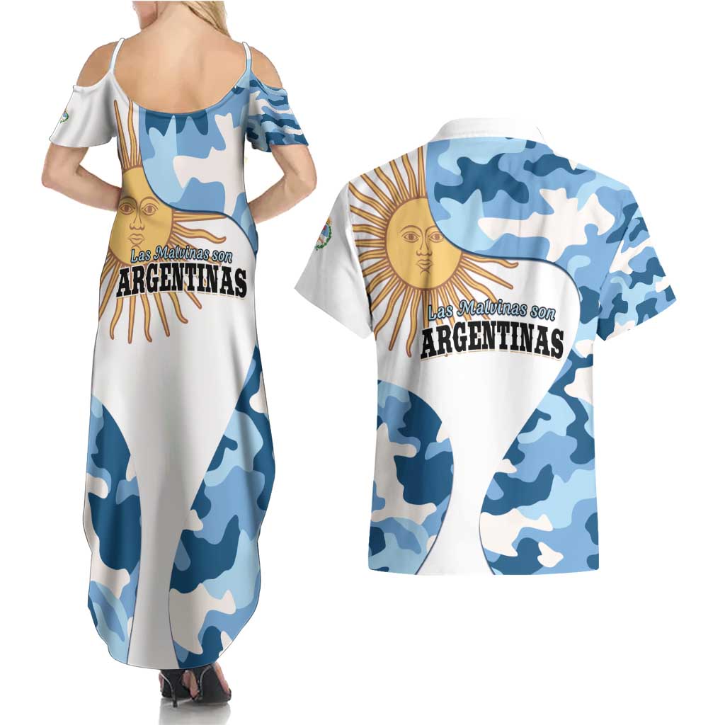 Argentina Malvinas Day Couples Matching Summer Maxi Dress and Hawaiian Shirt Las Malvinas Son Argentinas