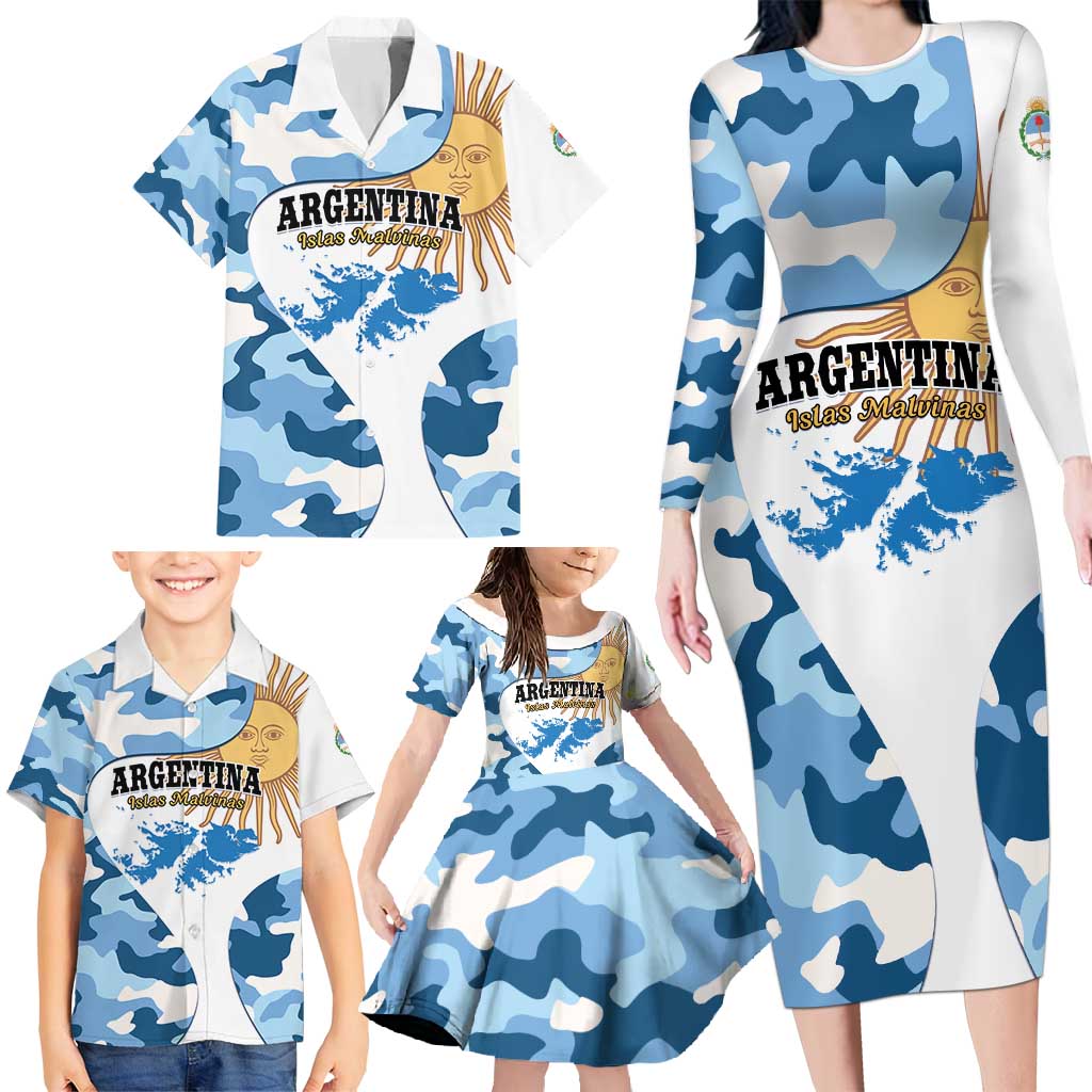 Argentina Malvinas Day Family Matching Long Sleeve Bodycon Dress and Hawaiian Shirt Las Malvinas Son Argentinas