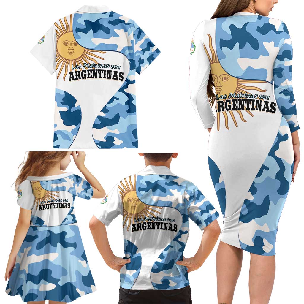 Argentina Malvinas Day Family Matching Long Sleeve Bodycon Dress and Hawaiian Shirt Las Malvinas Son Argentinas