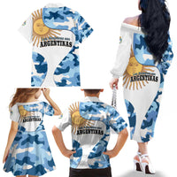 Argentina Malvinas Day Family Matching Off The Shoulder Long Sleeve Dress and Hawaiian Shirt Las Malvinas Son Argentinas