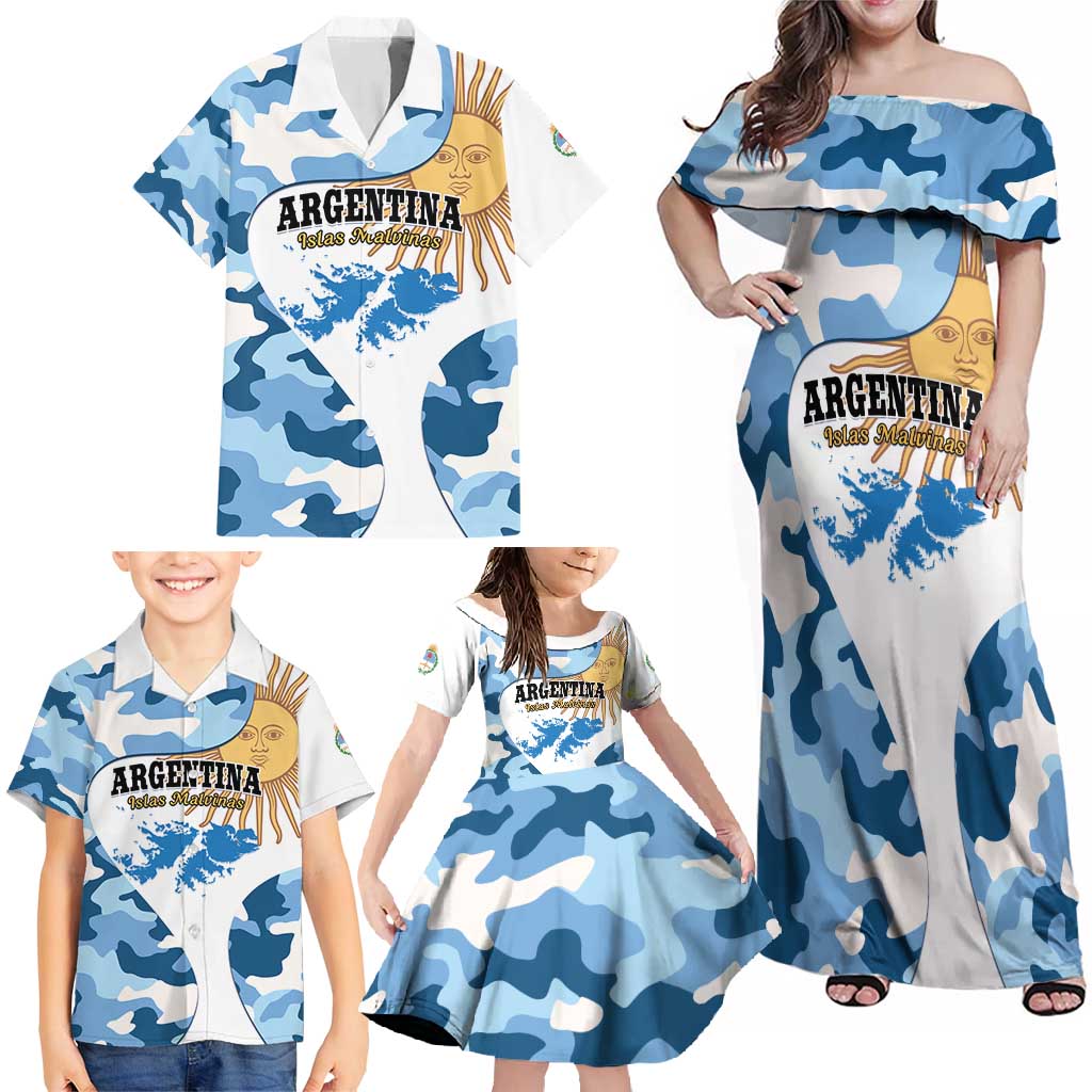 Argentina Malvinas Day Family Matching Off Shoulder Maxi Dress and Hawaiian Shirt Las Malvinas Son Argentinas