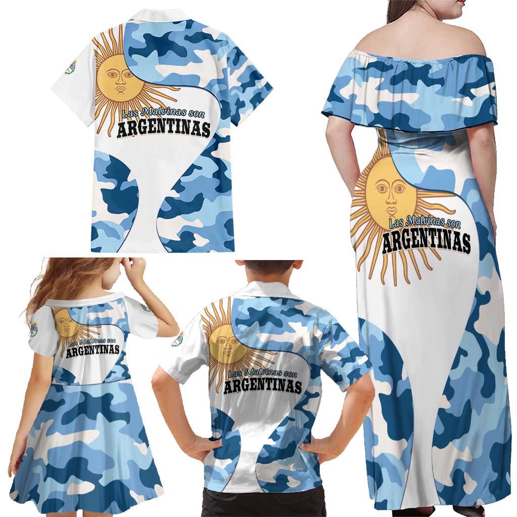 Argentina Malvinas Day Family Matching Off Shoulder Maxi Dress and Hawaiian Shirt Las Malvinas Son Argentinas