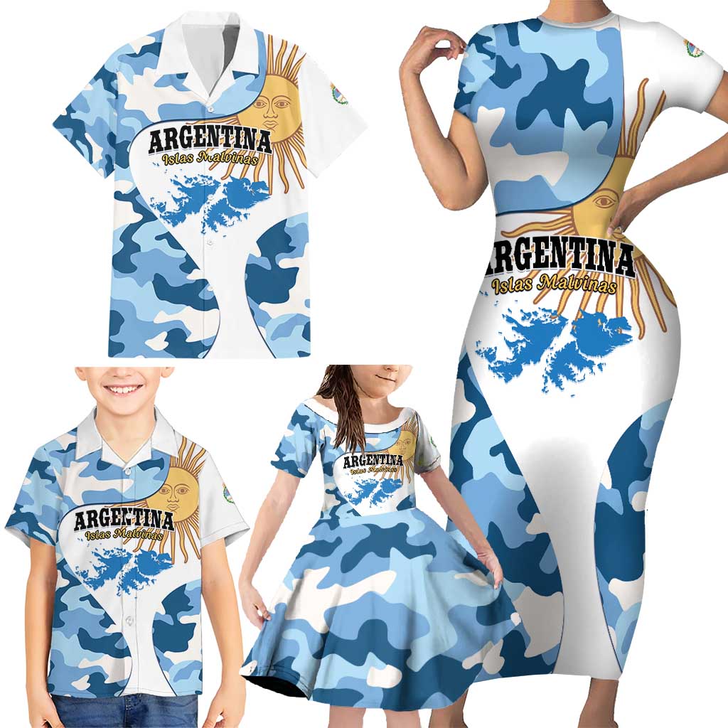 Argentina Malvinas Day Family Matching Short Sleeve Bodycon Dress and Hawaiian Shirt Las Malvinas Son Argentinas