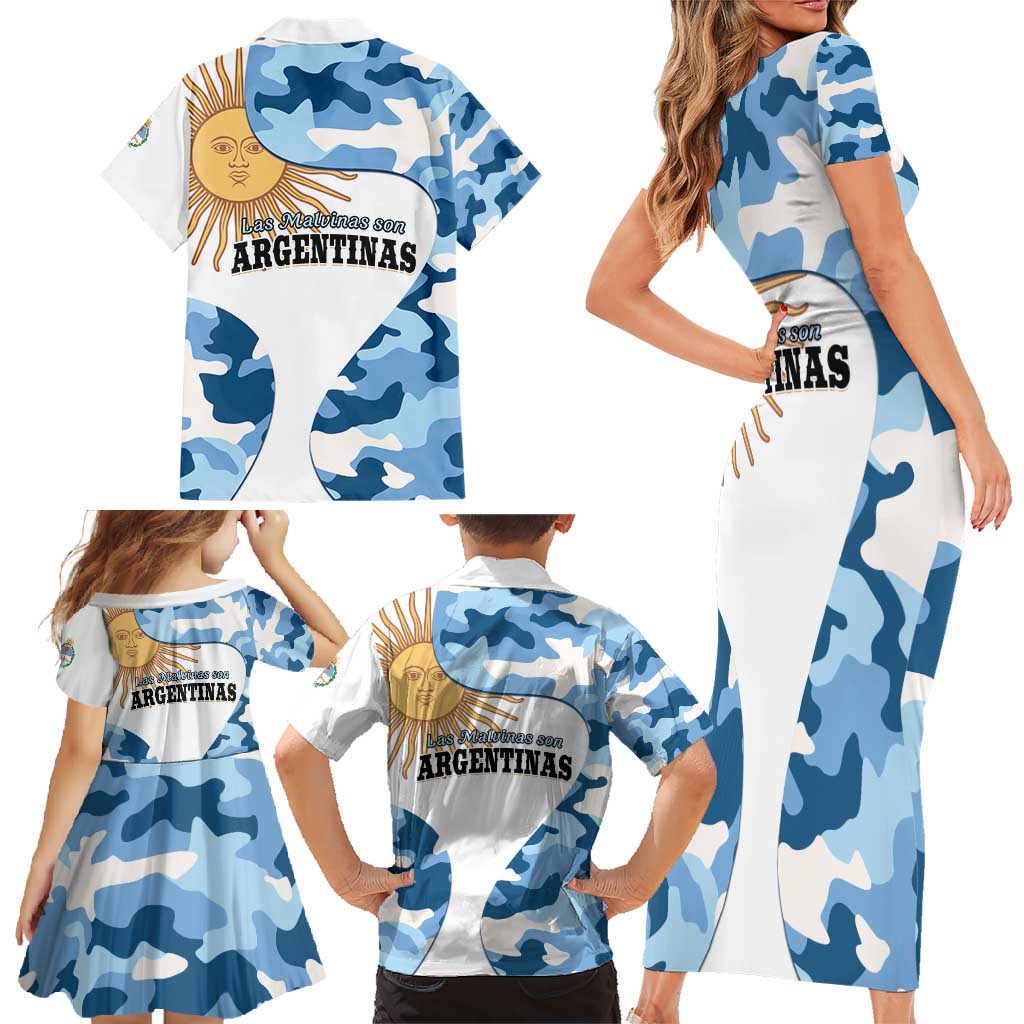 Argentina Malvinas Day Family Matching Short Sleeve Bodycon Dress and Hawaiian Shirt Las Malvinas Son Argentinas