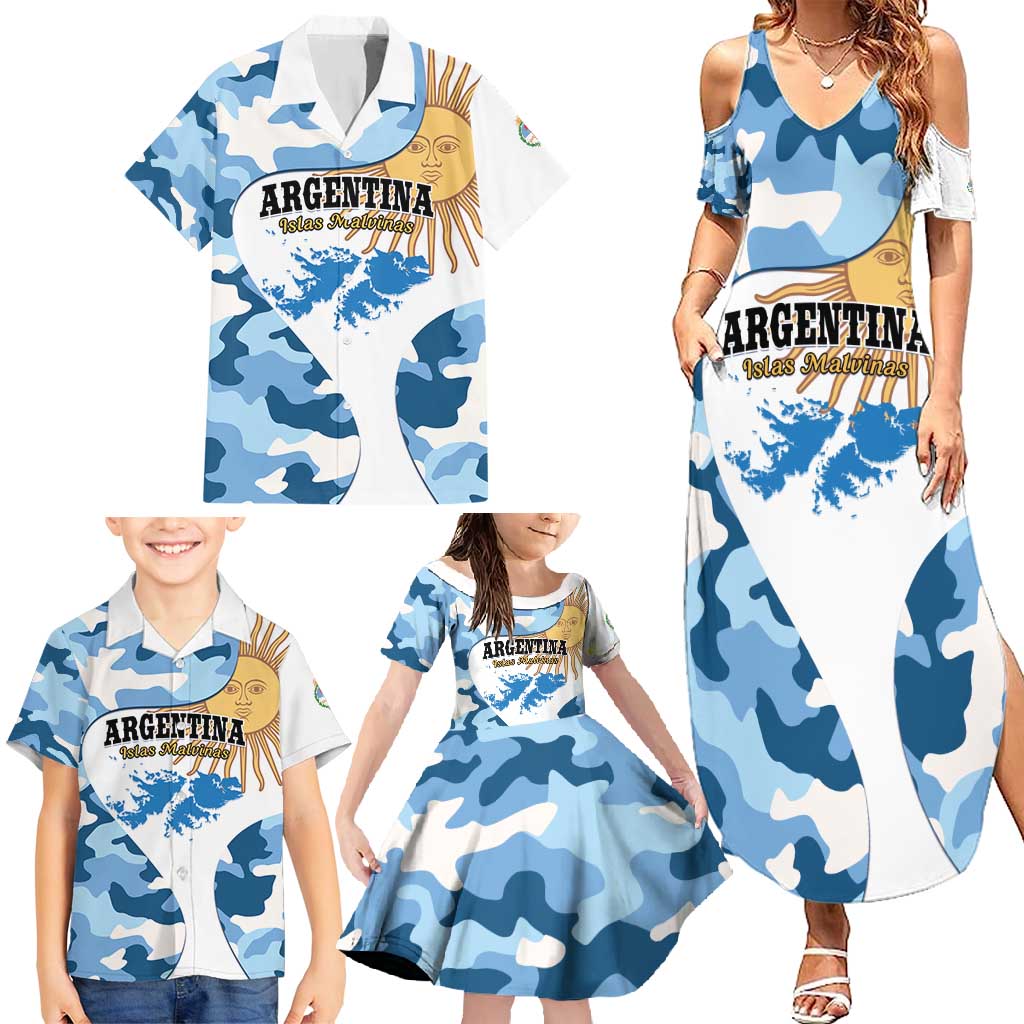 Argentina Malvinas Day Family Matching Summer Maxi Dress and Hawaiian Shirt Las Malvinas Son Argentinas