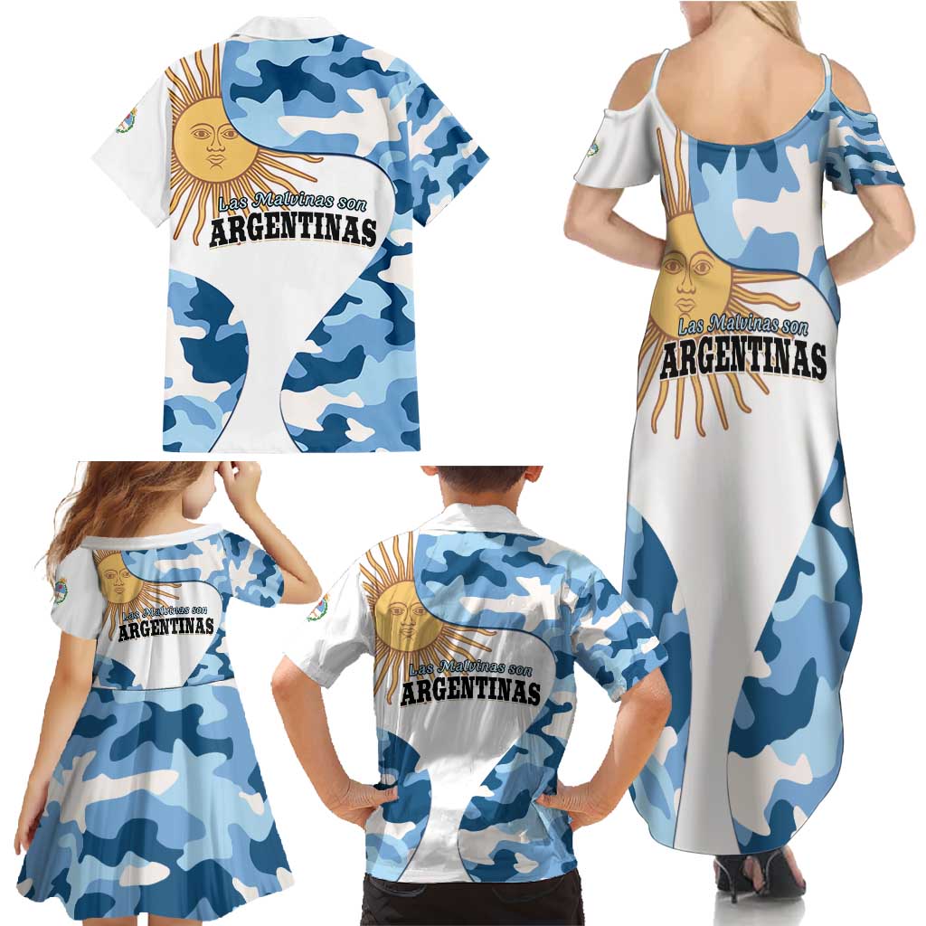 Argentina Malvinas Day Family Matching Summer Maxi Dress and Hawaiian Shirt Las Malvinas Son Argentinas