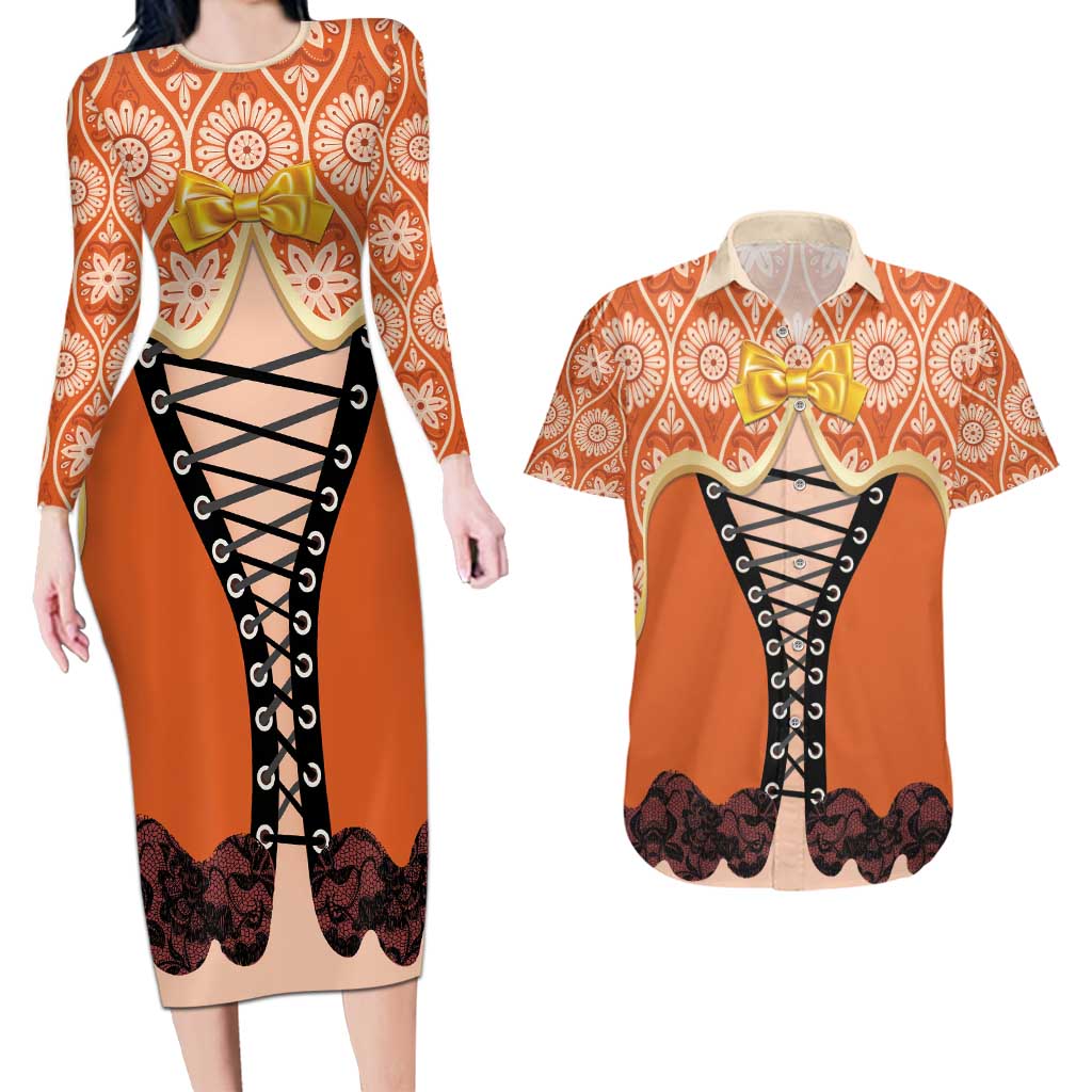 Personalised Netherlands Koningsdag 2025 Couples Matching Long Sleeve Bodycon Dress and Hawaiian Shirt King's Day Dutch Costume Spirit