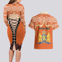 Personalised Netherlands Koningsdag 2025 Couples Matching Long Sleeve Bodycon Dress and Hawaiian Shirt King's Day Dutch Costume Spirit